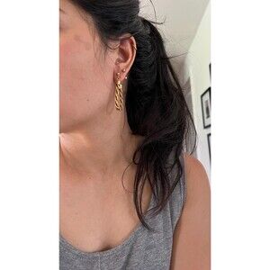 Gold tone twisted rope hoop earrings red minimalist‎
